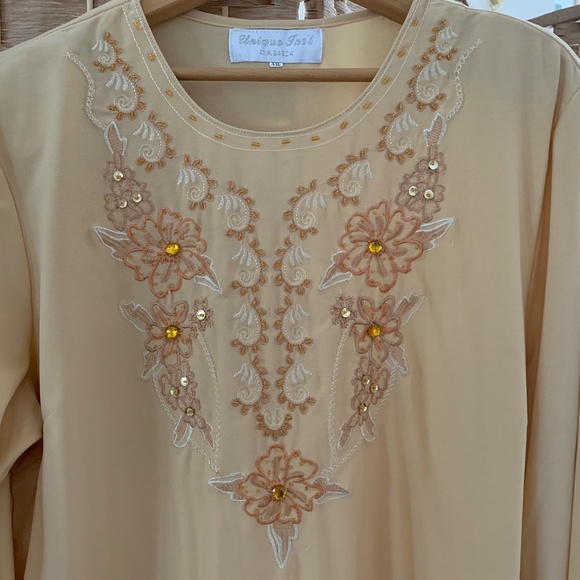 Vintage boho embroidered and beaded tan top, with a bit of sparkle! - Picture 1 of 7